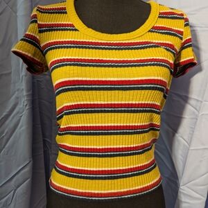 Striped Yellow Ribbed Women's Top
